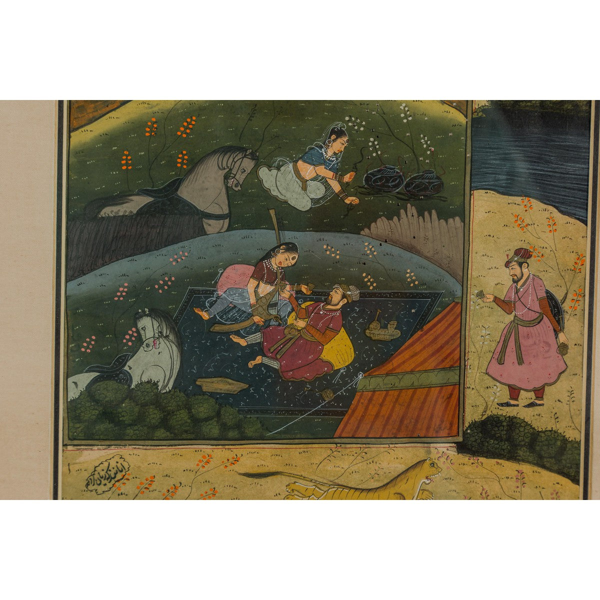 Mughal Style Watercolor on Paper Painting Depicting a Royal Court Scene, Framed-6. Asian & Chinese Furniture, Art, Antiques, Vintage Home Décor for sale at FEA Home
