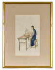 Woman in a Blue Dress Threading Silk Watercolor in Gilt Frame-1. Asian & Chinese Furniture, Art, Antiques, Vintage Home Décor for sale at FEA Home