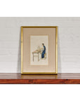 Woman in a Blue Dress Threading Silk Watercolor in Gilt Frame-2. Asian & Chinese Furniture, Art, Antiques, Vintage Home Décor for sale at FEA Home
