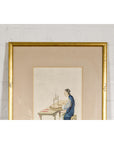 Woman in a Blue Dress Threading Silk Watercolor in Gilt Frame-3. Asian & Chinese Furniture, Art, Antiques, Vintage Home Décor for sale at FEA Home