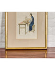 Woman in a Blue Dress Threading Silk Watercolor in Gilt Frame-4. Asian & Chinese Furniture, Art, Antiques, Vintage Home Décor for sale at FEA Home