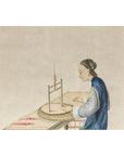 Woman in a Blue Dress Threading Silk Watercolor in Gilt Frame-6. Asian & Chinese Furniture, Art, Antiques, Vintage Home Décor for sale at FEA Home