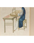 Woman in a Blue Dress Threading Silk Watercolor in Gilt Frame-7. Asian & Chinese Furniture, Art, Antiques, Vintage Home Décor for sale at FEA Home