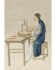Woman in a Blue Dress Threading Silk Watercolor in Gilt Frame-8. Asian & Chinese Furniture, Art, Antiques, Vintage Home Décor for sale at FEA Home