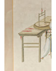 Woman in a Blue Dress Threading Silk Watercolor in Gilt Frame-9. Asian & Chinese Furniture, Art, Antiques, Vintage Home Décor for sale at FEA Home