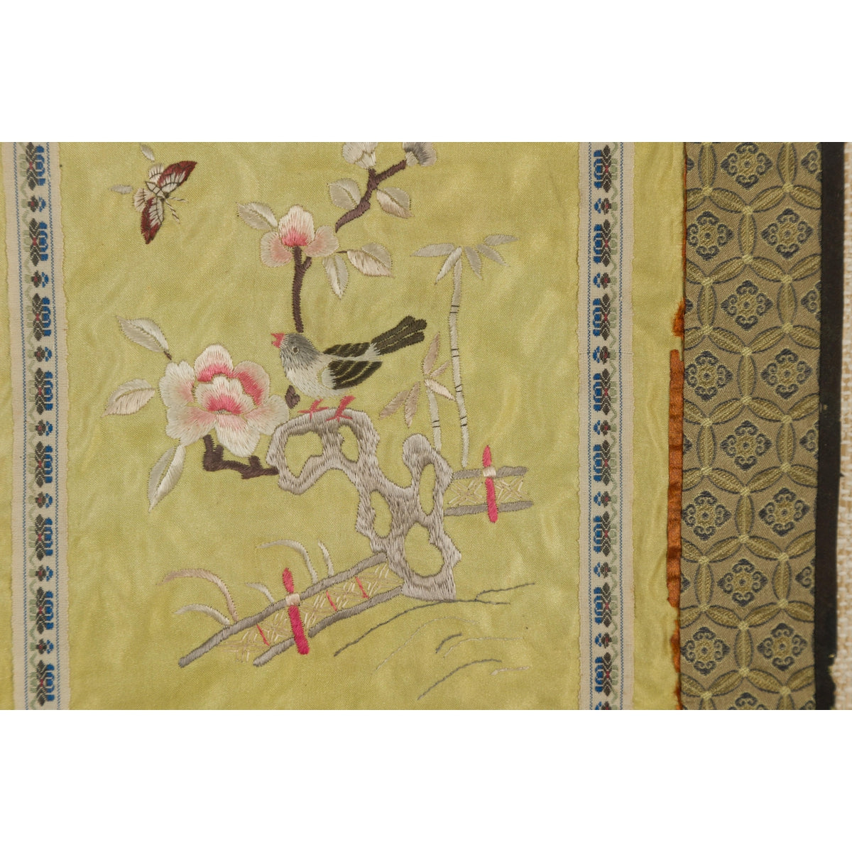 Late Qing Dynasty Embroidered Silk Fabric with Bird in Custom Frame-10. Asian & Chinese Furniture, Art, Antiques, Vintage Home Décor for sale at FEA Home