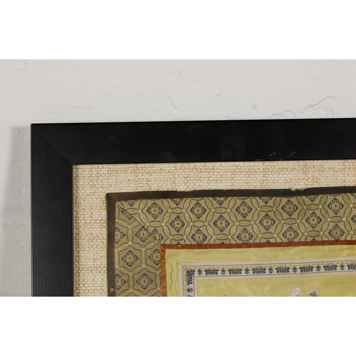 Late Qing Dynasty Embroidered Silk Fabric with Bird in Custom Frame-12. Asian & Chinese Furniture, Art, Antiques, Vintage Home Décor for sale at FEA Home
