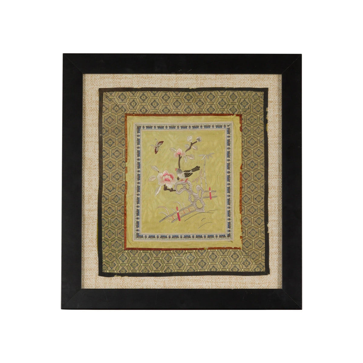 Late Qing Dynasty Embroidered Silk Fabric with Bird in Custom Frame-3. Asian & Chinese Furniture, Art, Antiques, Vintage Home Décor for sale at FEA Home