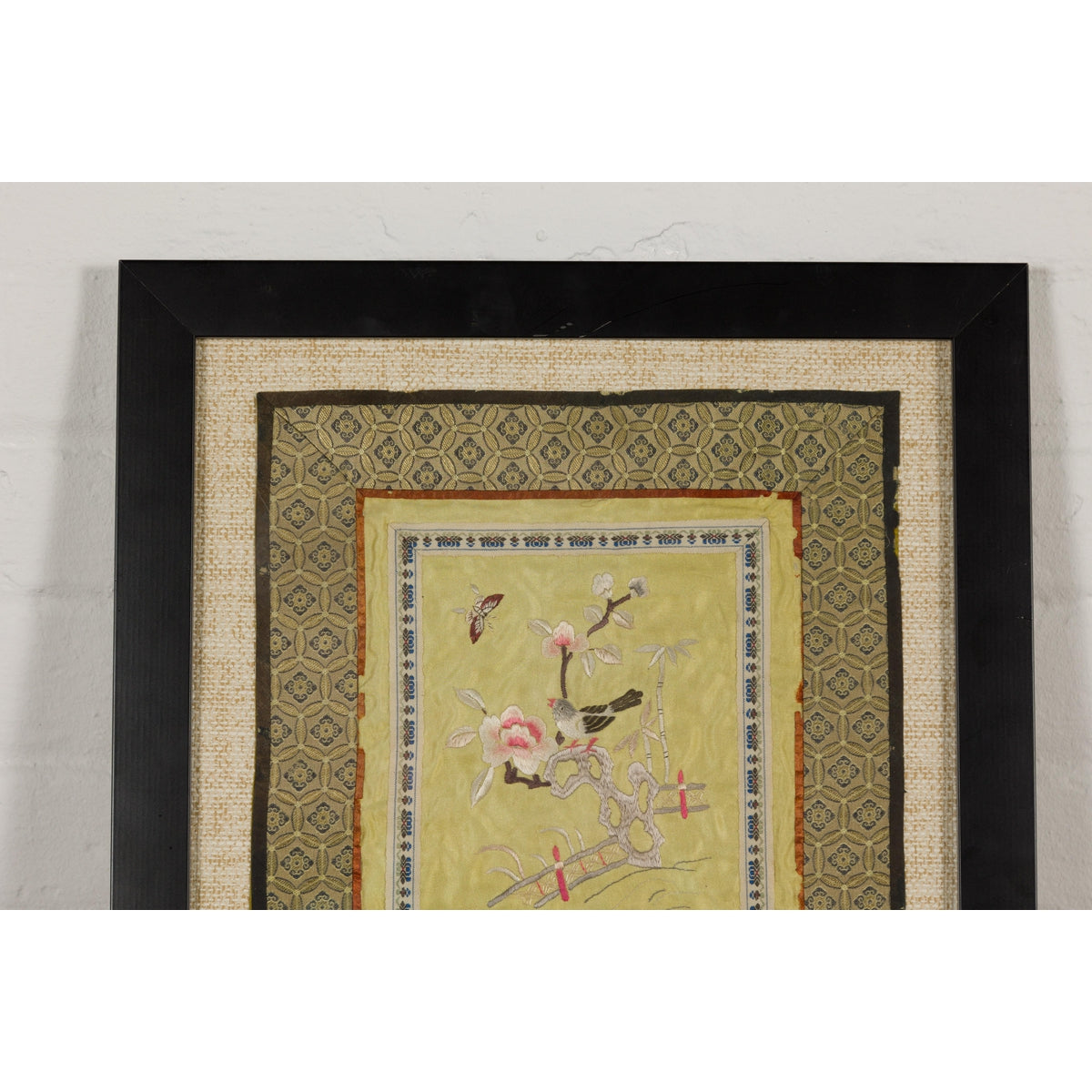 Late Qing Dynasty Embroidered Silk Fabric with Bird in Custom Frame-6. Asian & Chinese Furniture, Art, Antiques, Vintage Home Décor for sale at FEA Home