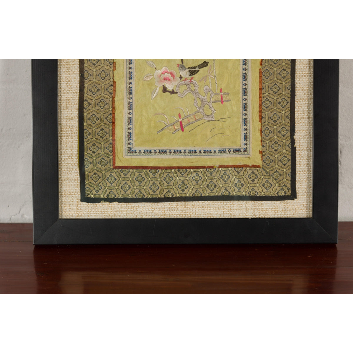 Late Qing Dynasty Embroidered Silk Fabric with Bird in Custom Frame-7. Asian & Chinese Furniture, Art, Antiques, Vintage Home Décor for sale at FEA Home