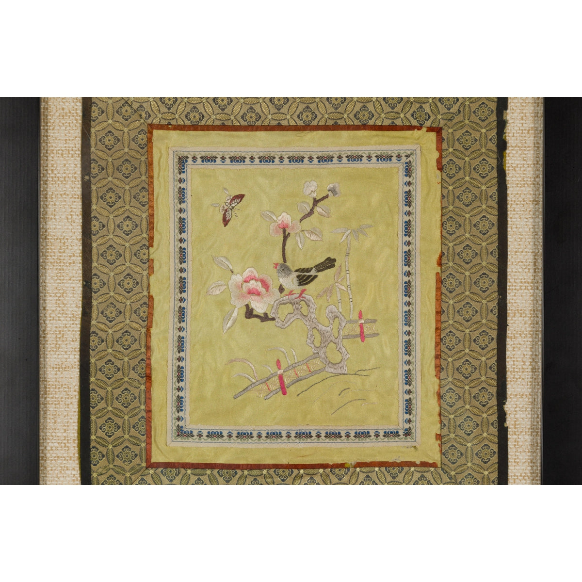 Late Qing Dynasty Embroidered Silk Fabric with Bird in Custom Frame-8. Asian & Chinese Furniture, Art, Antiques, Vintage Home Décor for sale at FEA Home