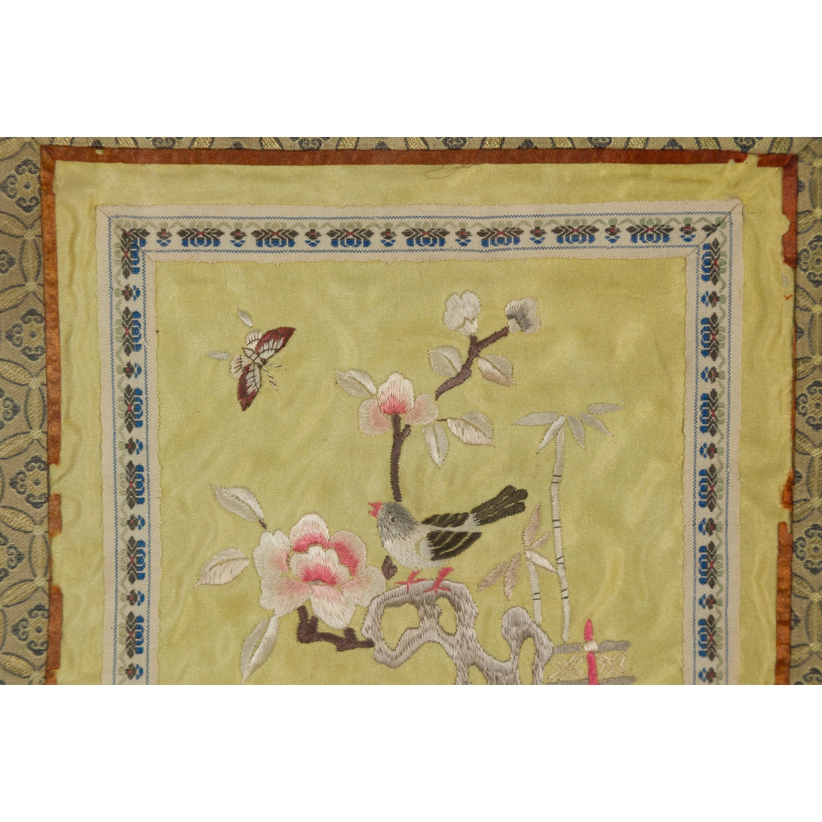 Late Qing Dynasty Embroidered Silk Fabric with Bird in Custom Frame-9. Asian & Chinese Furniture, Art, Antiques, Vintage Home Décor for sale at FEA Home