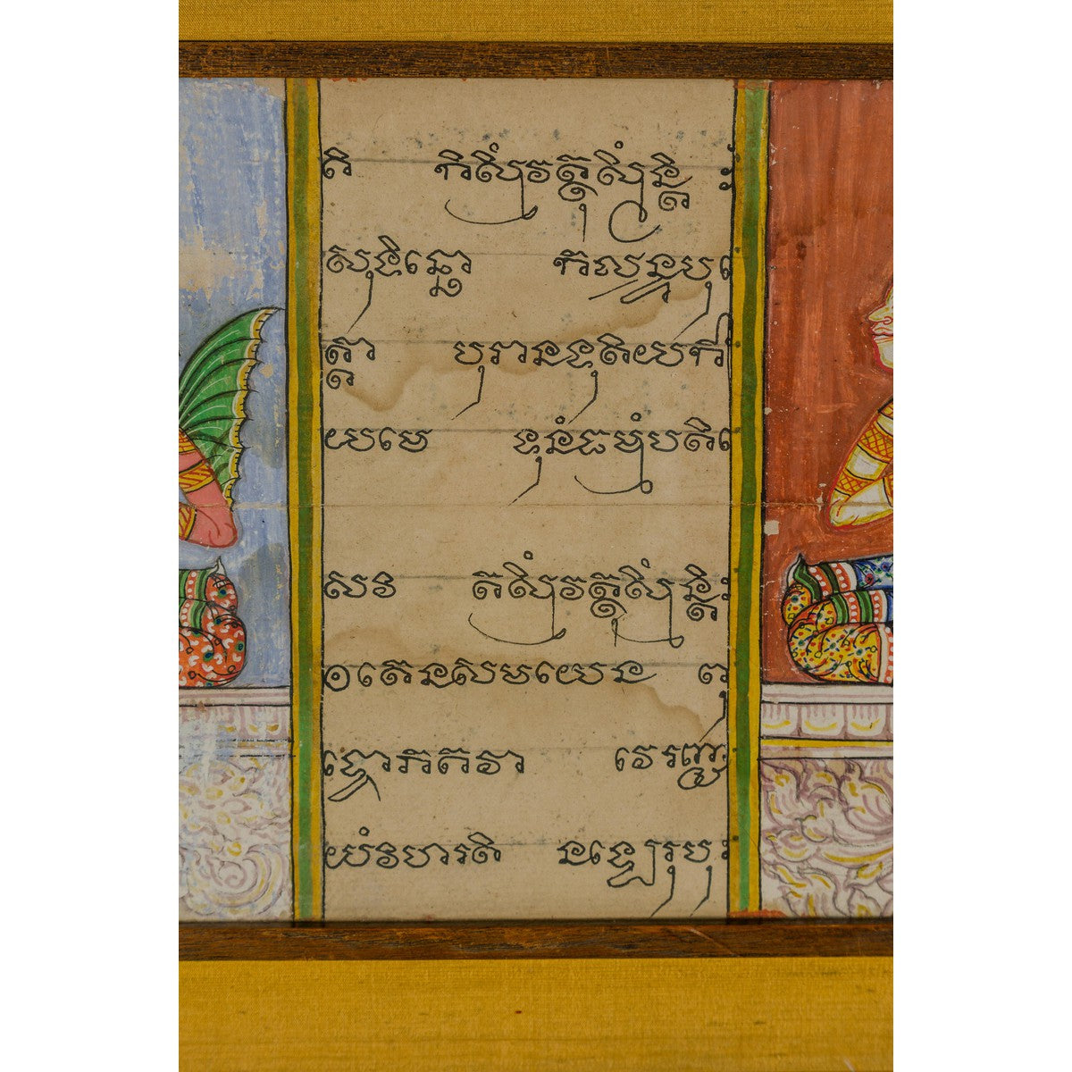 Framed Illuminated Manuscript from Thai Buddhist Prayer Book Under Glass-11. Asian & Chinese Furniture, Art, Antiques, Vintage Home Décor for sale at FEA Home