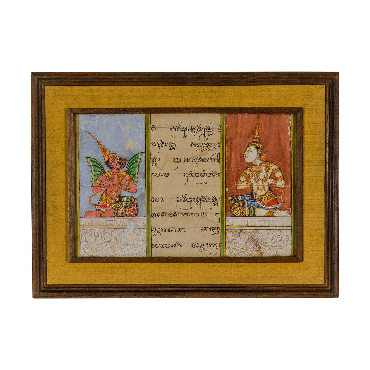 Framed Illuminated Manuscript from Thai Buddhist Prayer Book Under Glass-15. Asian & Chinese Furniture, Art, Antiques, Vintage Home Décor for sale at FEA Home
