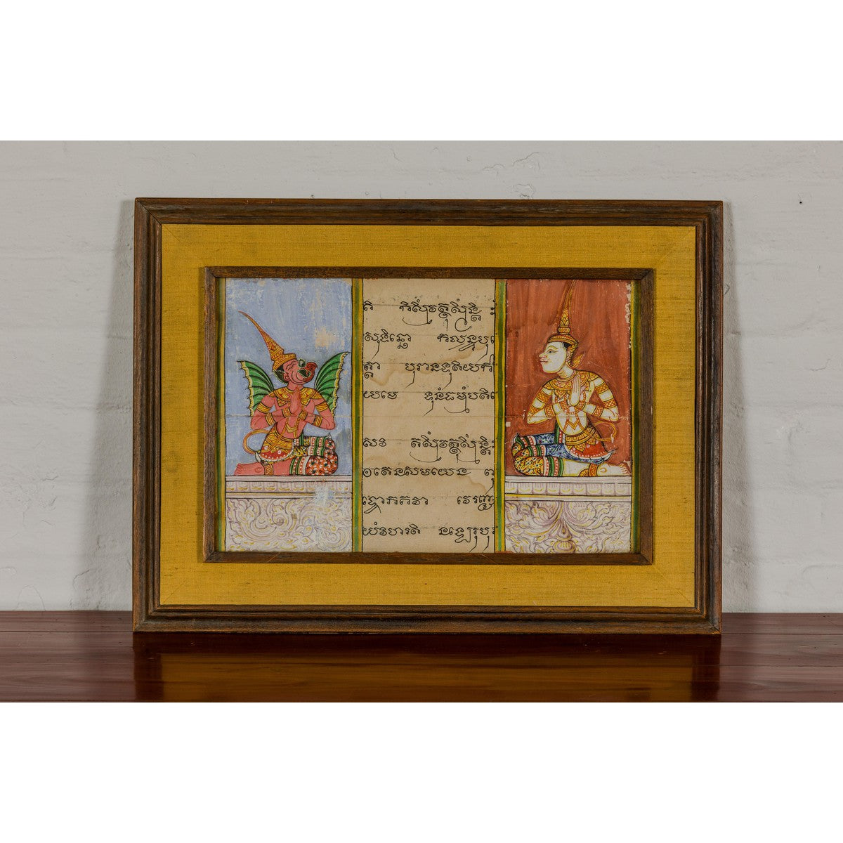 Framed Illuminated Manuscript from Thai Buddhist Prayer Book Under Glass-4. Asian & Chinese Furniture, Art, Antiques, Vintage Home Décor for sale at FEA Home
