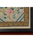 Vintage Chinese Silk Fabric with Flower and Sun Motif in Custom Black Frame-10. Asian & Chinese Furniture, Art, Antiques, Vintage Home Décor for sale at FEA Home