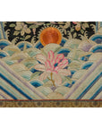 Vintage Chinese Silk Fabric with Flower and Sun Motif in Custom Black Frame-11. Asian & Chinese Furniture, Art, Antiques, Vintage Home Décor for sale at FEA Home