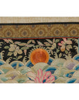 Vintage Chinese Silk Fabric with Flower and Sun Motif in Custom Black Frame-12. Asian & Chinese Furniture, Art, Antiques, Vintage Home Décor for sale at FEA Home