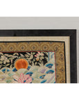 Vintage Chinese Silk Fabric with Flower and Sun Motif in Custom Black Frame-14. Asian & Chinese Furniture, Art, Antiques, Vintage Home Décor for sale at FEA Home