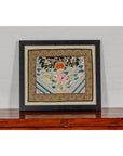 Vintage Chinese Silk Fabric with Flower and Sun Motif in Custom Black Frame-17. Asian & Chinese Furniture, Art, Antiques, Vintage Home Décor for sale at FEA Home