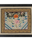 Vintage Chinese Silk Fabric with Flower and Sun Motif in Custom Black Frame-1. Asian & Chinese Furniture, Art, Antiques, Vintage Home Décor for sale at FEA Home
