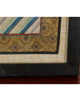 Vintage Chinese Silk Fabric with Flower and Sun Motif in Custom Black Frame-4. Asian & Chinese Furniture, Art, Antiques, Vintage Home Décor for sale at FEA Home
