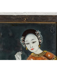 Antique Reverse Painting on Glass Depicting a Woman with Bowl of Fruits-10. Asian & Chinese Furniture, Art, Antiques, Vintage Home Décor for sale at FEA Home