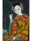 Antique Reverse Painting on Glass Depicting a Woman with Bowl of Fruits-11. Asian & Chinese Furniture, Art, Antiques, Vintage Home Décor for sale at FEA Home