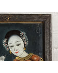 Antique Reverse Painting on Glass Depicting a Woman with Bowl of Fruits-14. Asian & Chinese Furniture, Art, Antiques, Vintage Home Décor for sale at FEA Home