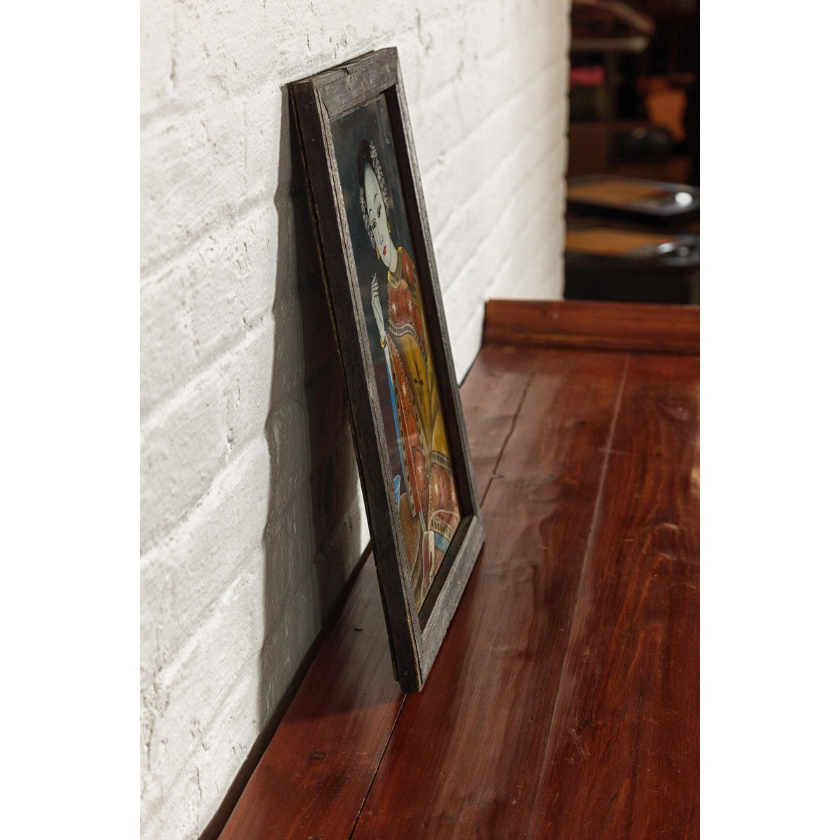 Antique Reverse Painting on Glass Depicting a Woman with Bowl of Fruits-15. Asian & Chinese Furniture, Art, Antiques, Vintage Home Décor for sale at FEA Home