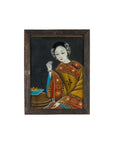 Antique Reverse Painting on Glass Depicting a Woman with Bowl of Fruits-18. Asian & Chinese Furniture, Art, Antiques, Vintage Home Décor for sale at FEA Home