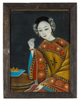 Antique Reverse Painting on Glass Depicting a Woman with Bowl of Fruits-1. Asian & Chinese Furniture, Art, Antiques, Vintage Home Décor for sale at FEA Home