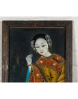 Antique Reverse Painting on Glass Depicting a Woman with Bowl of Fruits-4. Asian & Chinese Furniture, Art, Antiques, Vintage Home Décor for sale at FEA Home