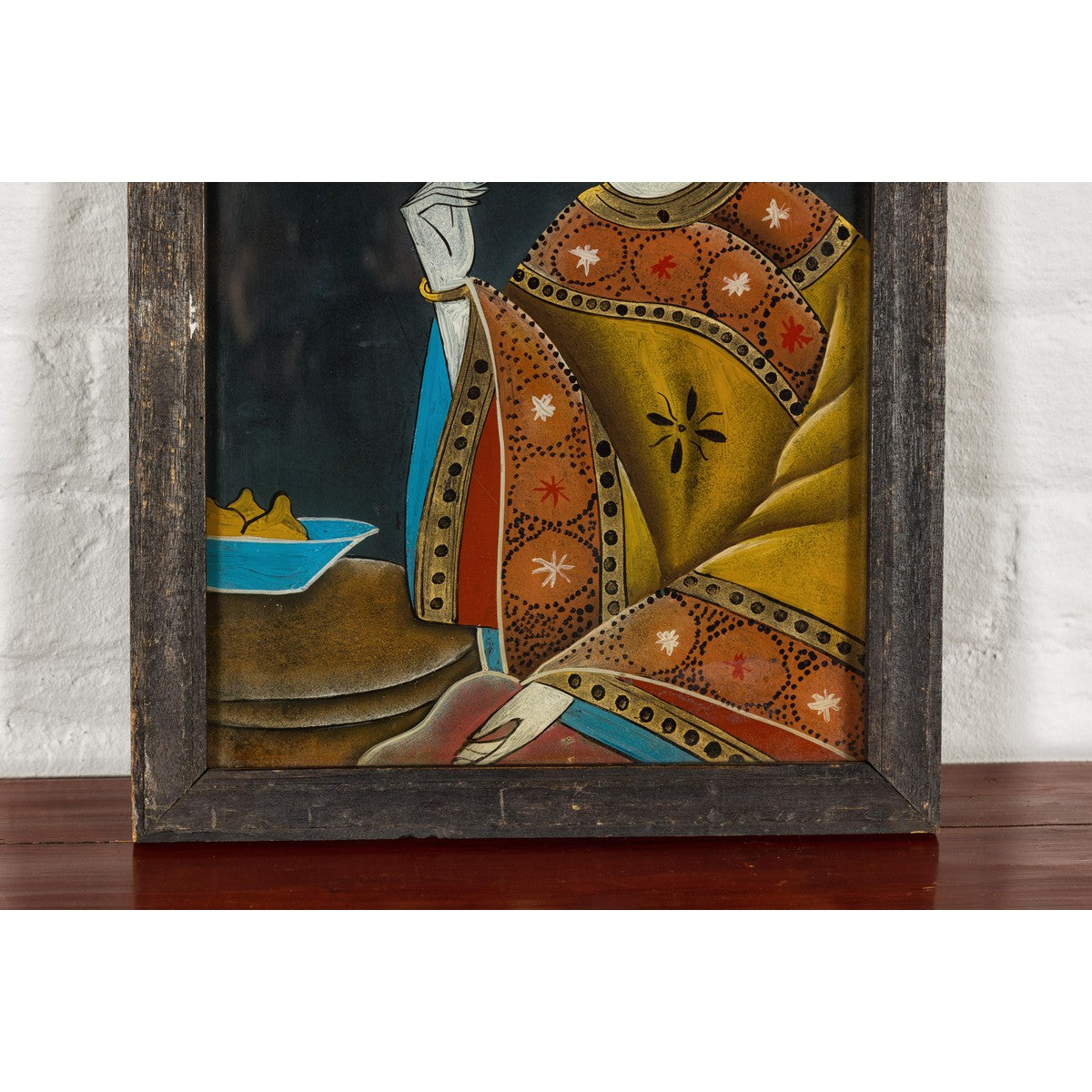 Antique Reverse Painting on Glass Depicting a Woman with Bowl of Fruits-5. Asian & Chinese Furniture, Art, Antiques, Vintage Home Décor for sale at FEA Home