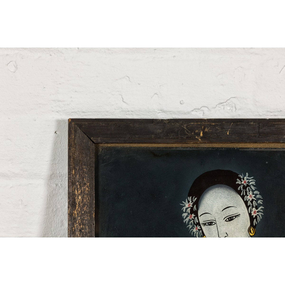 Antique Reverse Painting on Glass Depicting a Woman with Bowl of Fruits-6. Asian & Chinese Furniture, Art, Antiques, Vintage Home Décor for sale at FEA Home