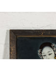 Antique Reverse Painting on Glass Depicting a Woman with Bowl of Fruits-6. Asian & Chinese Furniture, Art, Antiques, Vintage Home Décor for sale at FEA Home