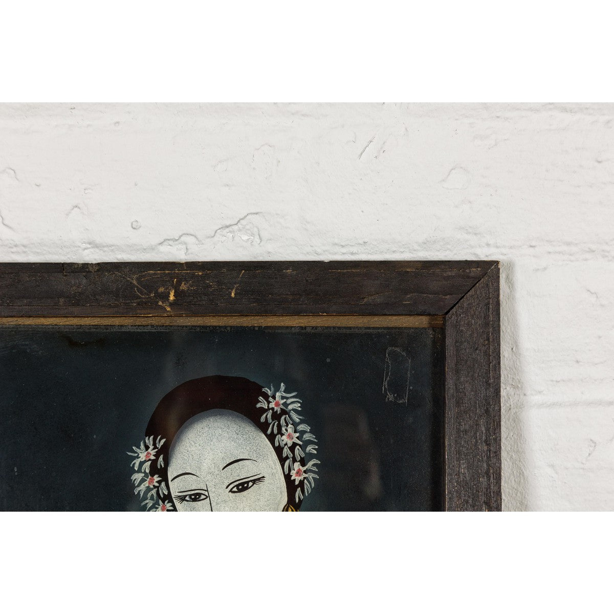 Antique Reverse Painting on Glass Depicting a Woman with Bowl of Fruits-7. Asian & Chinese Furniture, Art, Antiques, Vintage Home Décor for sale at FEA Home