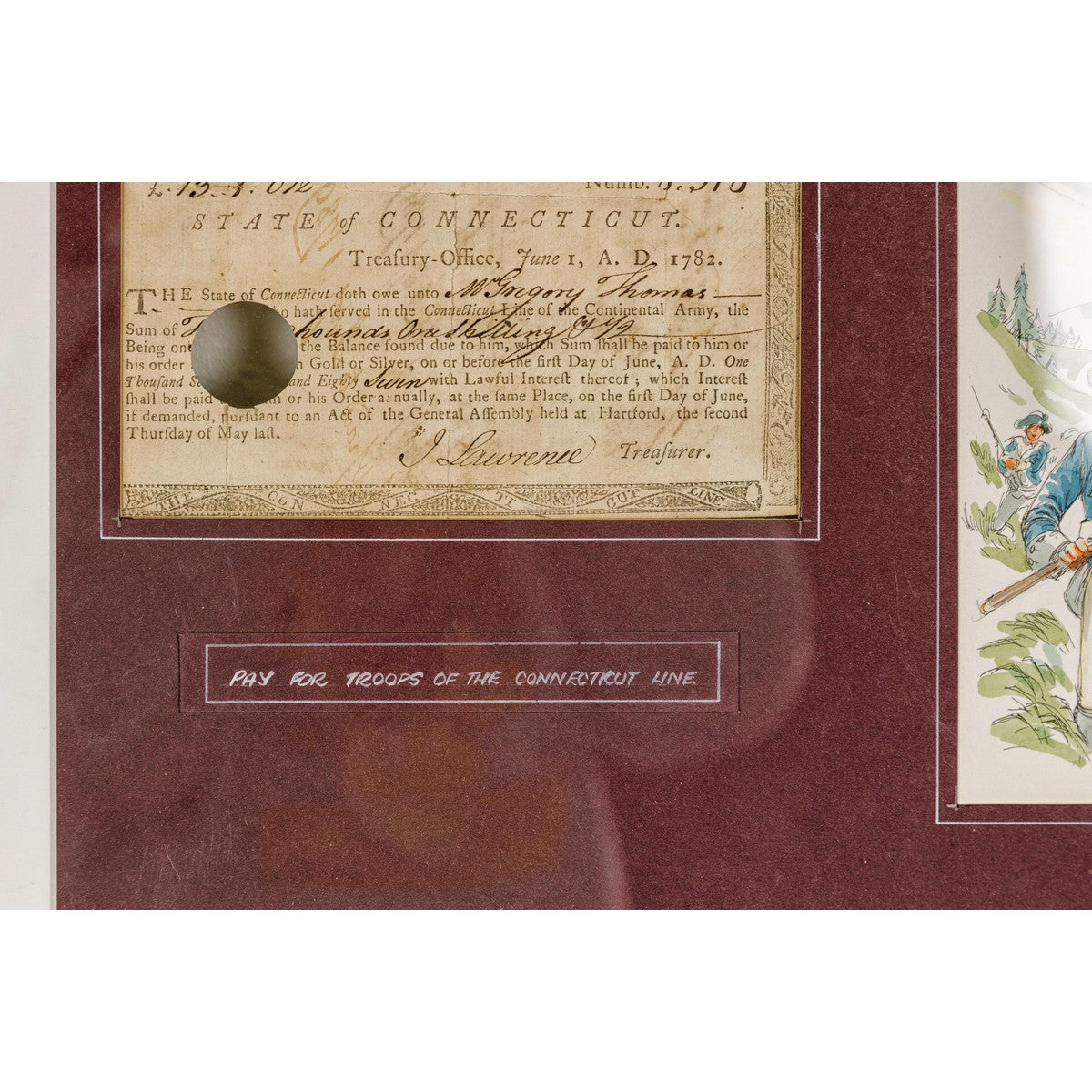 1780s American Revolutionary War Bond, State of Connecticut in Black Frame-10. Asian & Chinese Furniture, Art, Antiques, Vintage Home Décor for sale at FEA Home