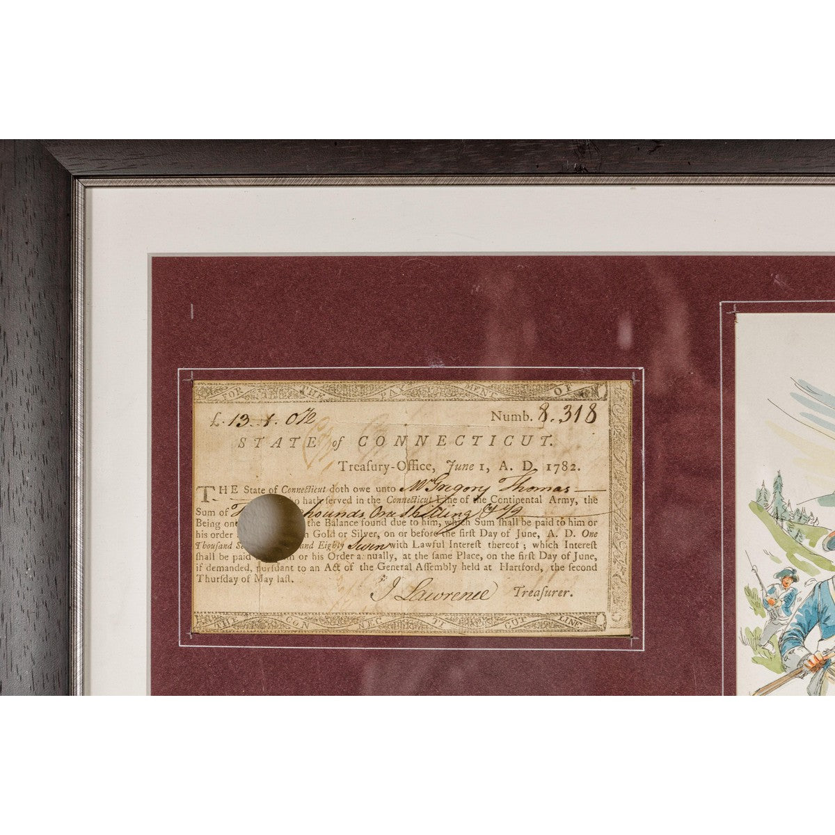 1780s American Revolutionary War Bond, State of Connecticut in Black Frame-8. Asian & Chinese Furniture, Art, Antiques, Vintage Home Décor for sale at FEA Home