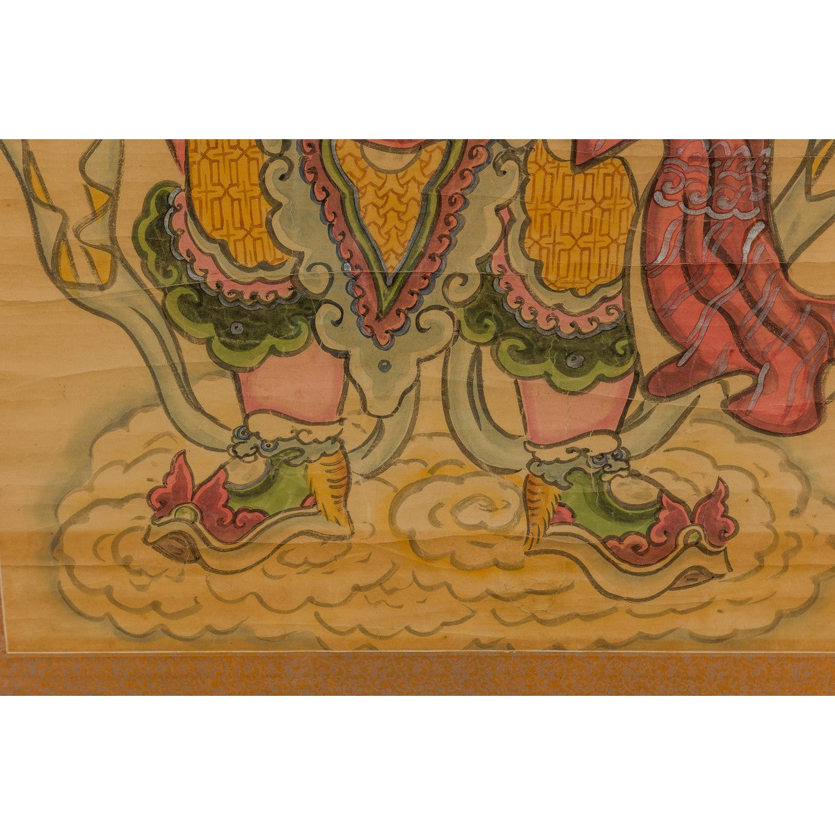 Framed Hand-Painted Parchment Painting of a Celestial Warrior with Silk Matting-10. Asian & Chinese Furniture, Art, Antiques, Vintage Home Décor for sale at FEA Home