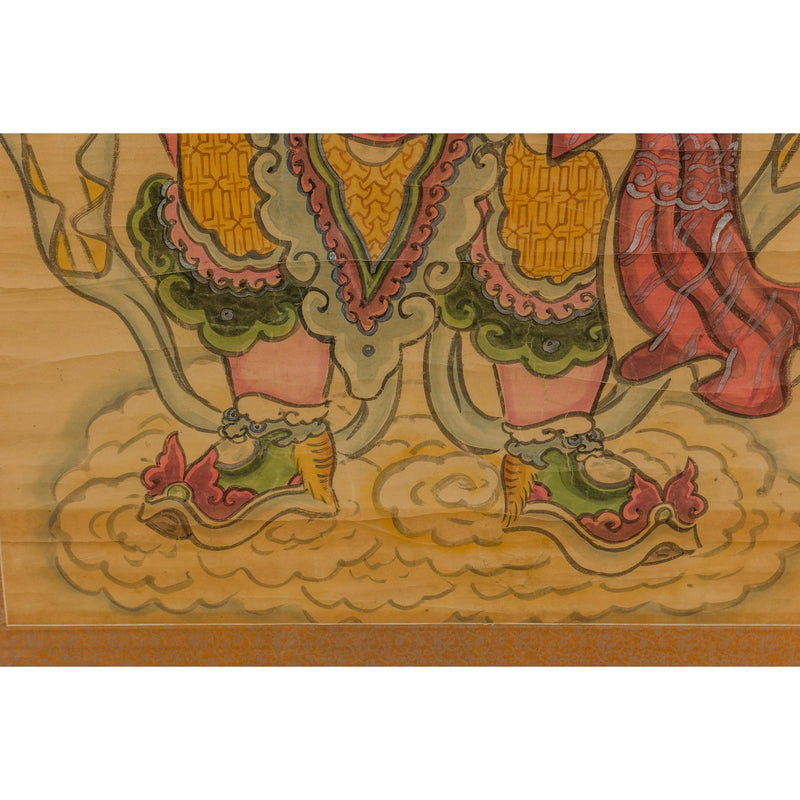 Framed Hand-Painted Parchment Painting of a Celestial Warrior with Silk Matting-YN7870-10. Asian & Chinese Furniture, Art, Antiques, Vintage Home Décor for sale at FEA Home