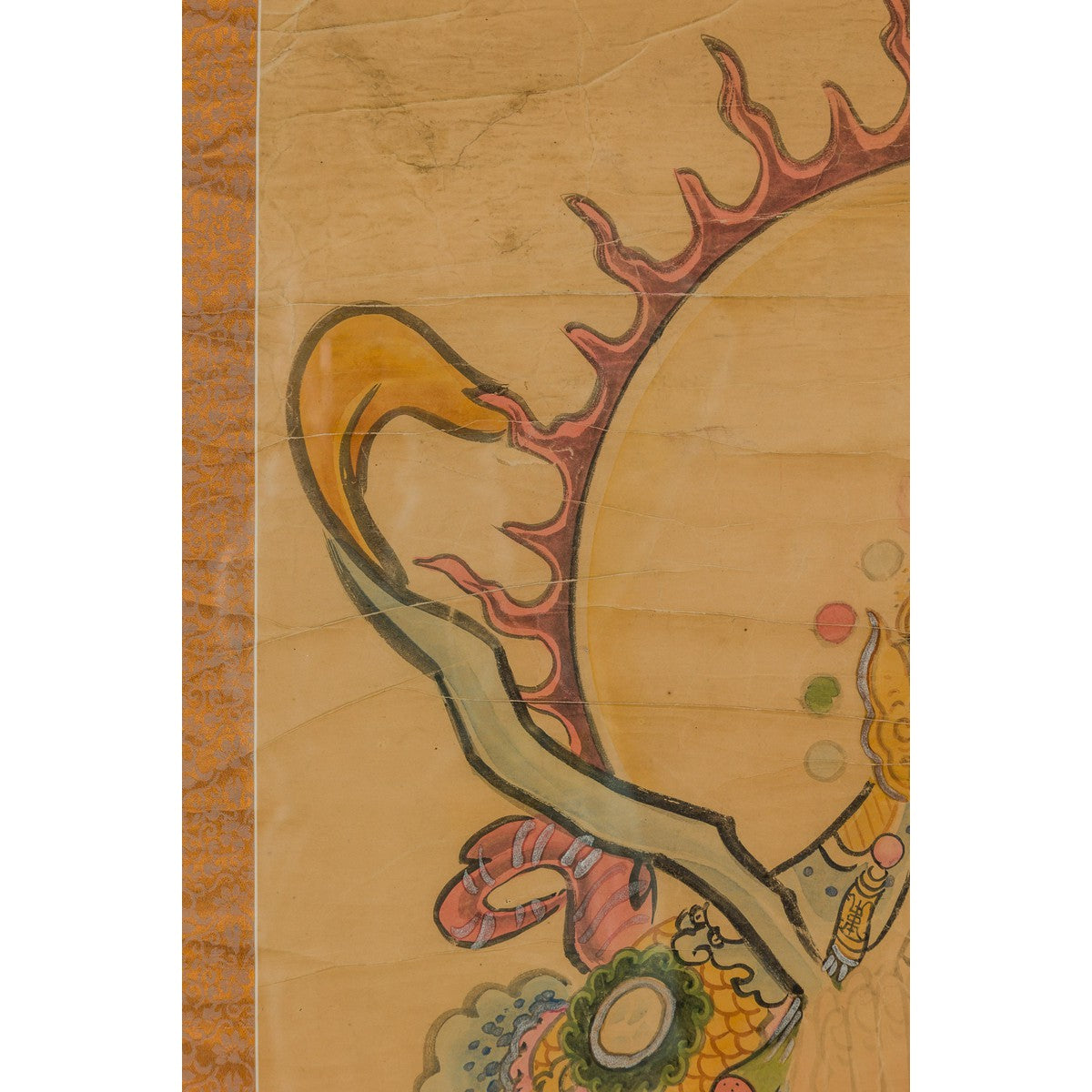 Framed Hand-Painted Parchment Painting of a Celestial Warrior with Silk Matting-11. Asian & Chinese Furniture, Art, Antiques, Vintage Home Décor for sale at FEA Home