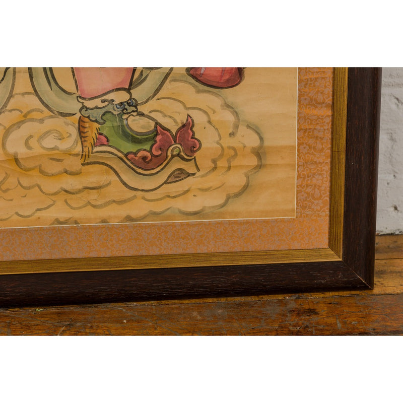 Framed Hand-Painted Parchment Painting of a Celestial Warrior with Silk Matting-YN7870-14. Asian & Chinese Furniture, Art, Antiques, Vintage Home Décor for sale at FEA Home