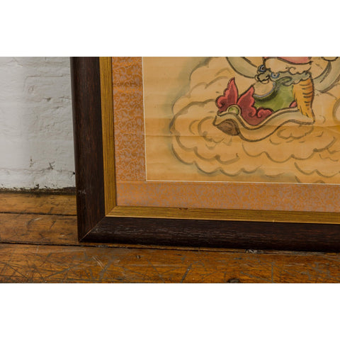 Framed Hand-Painted Parchment Painting of a Celestial Warrior with Silk Matting-YN7870-15. Asian & Chinese Furniture, Art, Antiques, Vintage Home Décor for sale at FEA Home