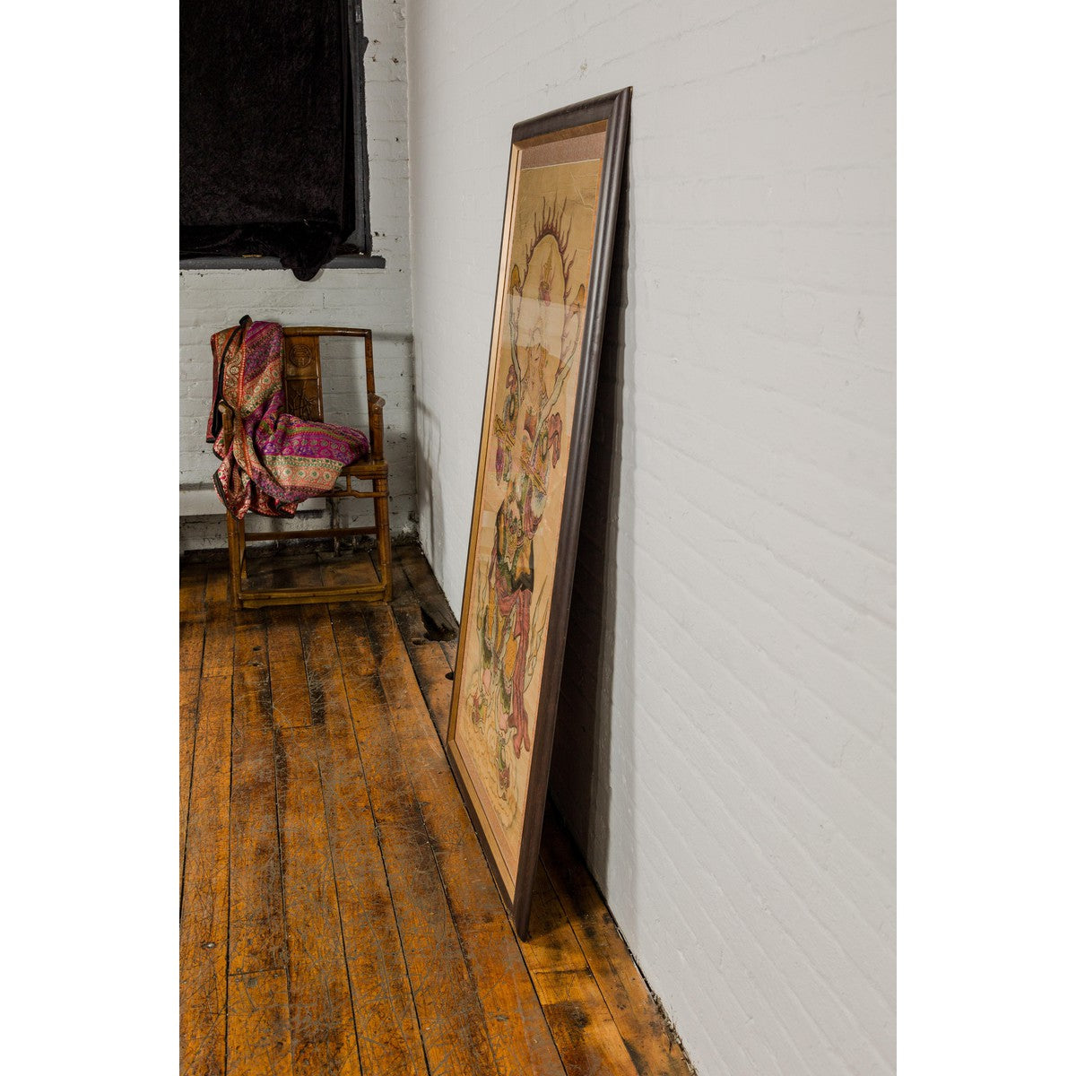Framed Hand-Painted Parchment Painting of a Celestial Warrior with Silk Matting-18. Asian & Chinese Furniture, Art, Antiques, Vintage Home Décor for sale at FEA Home
