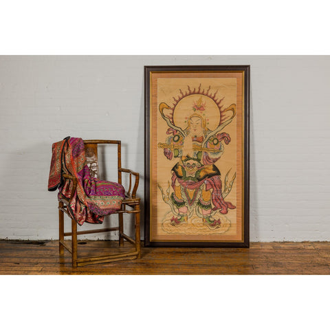 Framed Hand-Painted Parchment Painting of a Celestial Warrior with Silk Matting-YN7870-2. Asian & Chinese Furniture, Art, Antiques, Vintage Home Décor for sale at FEA Home