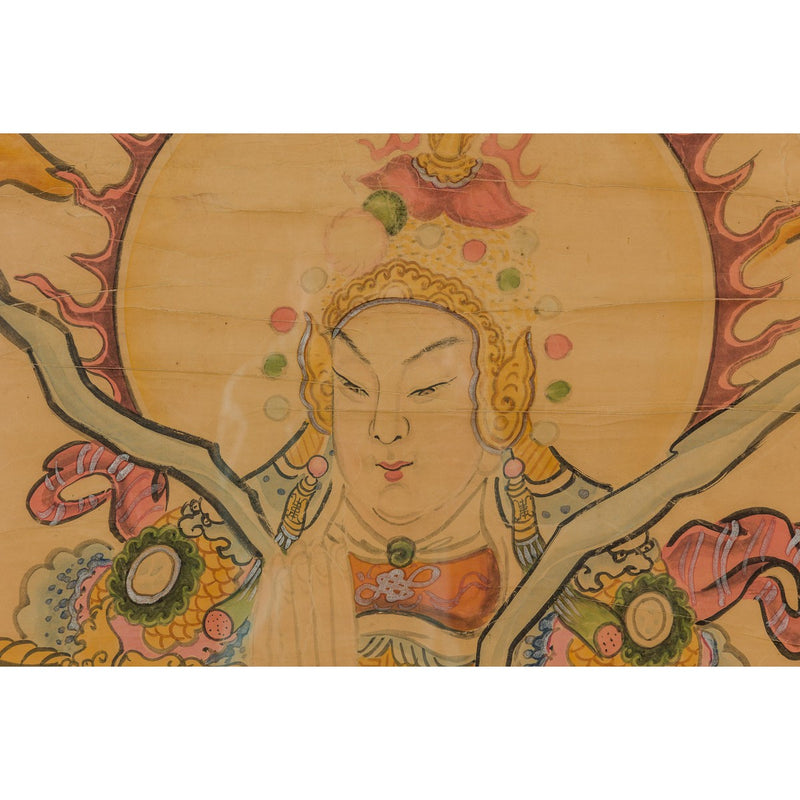 Framed Hand-Painted Parchment Painting of a Celestial Warrior with Silk Matting-YN7870-7. Asian & Chinese Furniture, Art, Antiques, Vintage Home Décor for sale at FEA Home