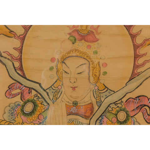 Framed Hand-Painted Parchment Painting of a Celestial Warrior with Silk Matting-YN7870-7. Asian & Chinese Furniture, Art, Antiques, Vintage Home Décor for sale at FEA Home