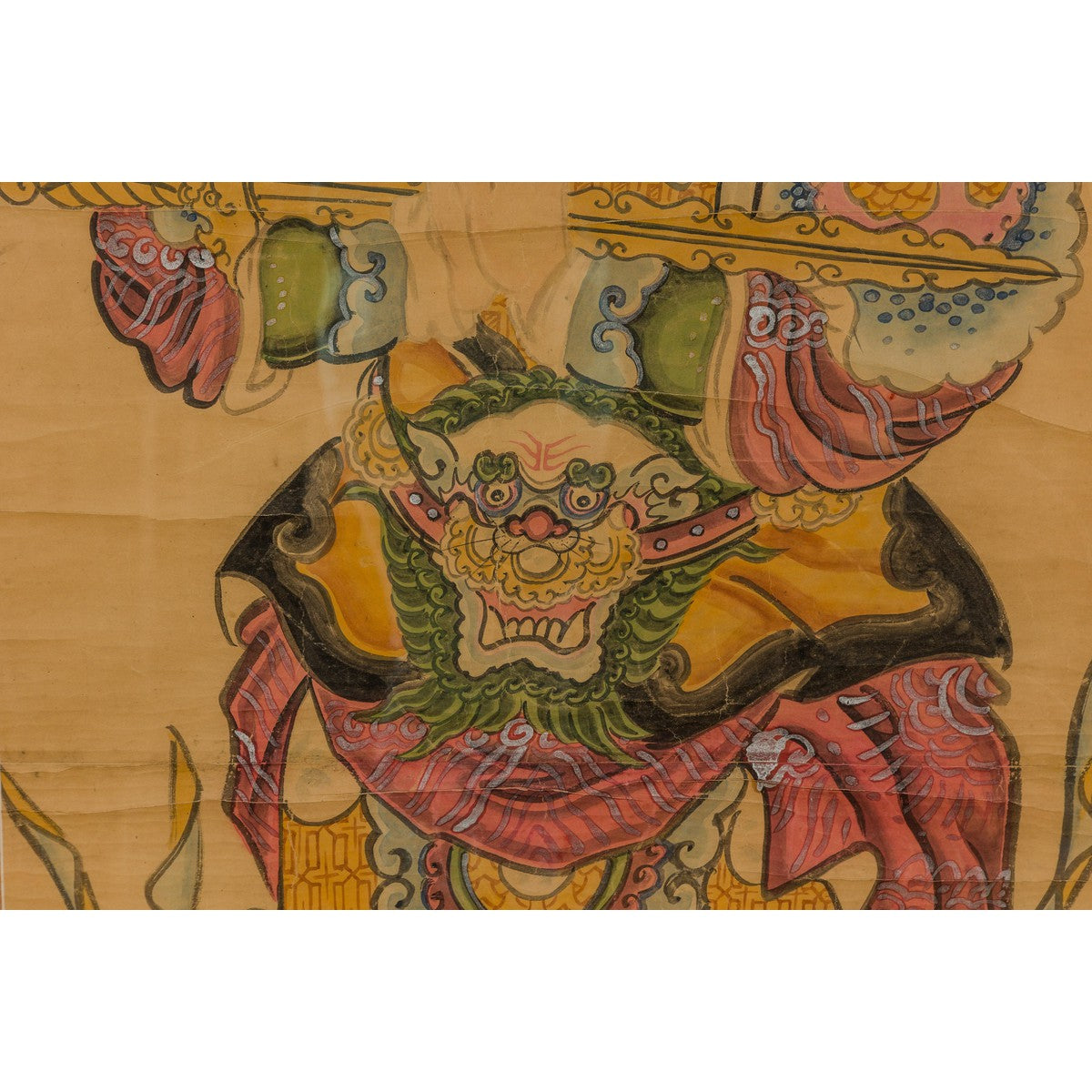 Framed Hand-Painted Parchment Painting of a Celestial Warrior with Silk Matting-9. Asian & Chinese Furniture, Art, Antiques, Vintage Home Décor for sale at FEA Home