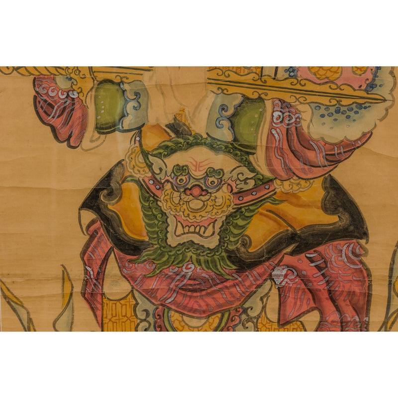 Framed Hand-Painted Parchment Painting of a Celestial Warrior with Silk Matting-YN7870-9. Asian & Chinese Furniture, Art, Antiques, Vintage Home Décor for sale at FEA Home